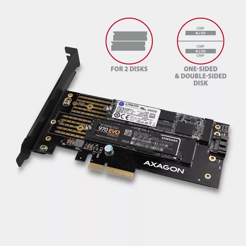 Axagon PCEM2-D PCIe x4 - M.2 NVMe M-Key + SATA B-Key Slot Adapter mit SP & LP