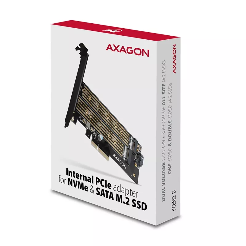 Axagon PCEM2-D PCIe x4 - M.2 NVMe M-Key + SATA B-Key Slot Adapter mit SP & LP