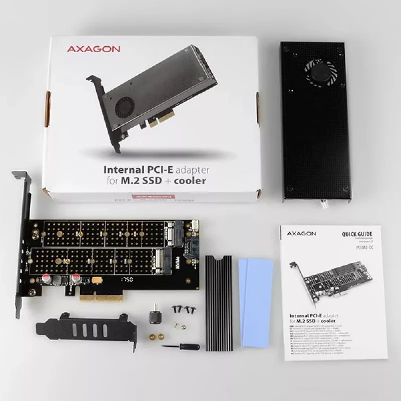 Axagon PCEM2-DC PCIe x4 - M.2 NVMe M-Key + SATA B-Key Slot Adapter mit Kühler, SP & LP