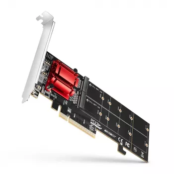 Axagon PCEM2-ND PCIe x8 - Dualer M.2 NVMe M-Key-Slot-Adapter, RAID, Dataswitch, mit SP & LP