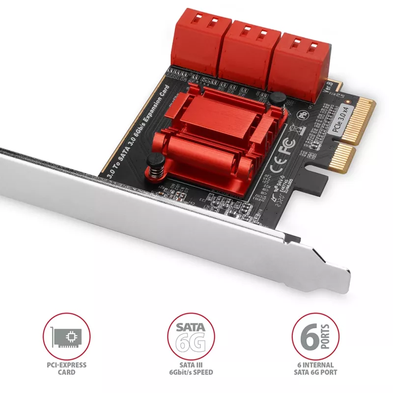 Interface Card AXAGON PCES-SA6 — PCIe to SATA (ASM1166), 6 Gbit/s, full-height/low-profile, internal