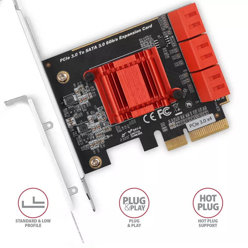 Interface Card AXAGON PCES-SA6 — PCIe to SATA (ASM1166), 6 Gbit/s, full-height/low-profile, internal