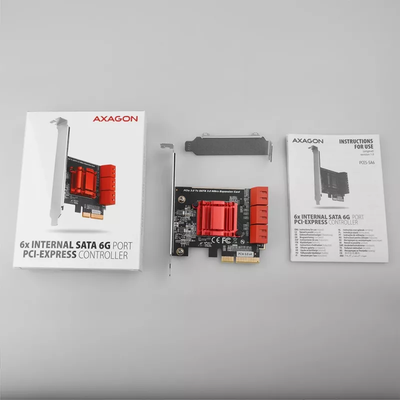 Interface Card AXAGON PCES-SA6 — PCIe to SATA (ASM1166), 6 Gbit/s, full-height/low-profile, internal