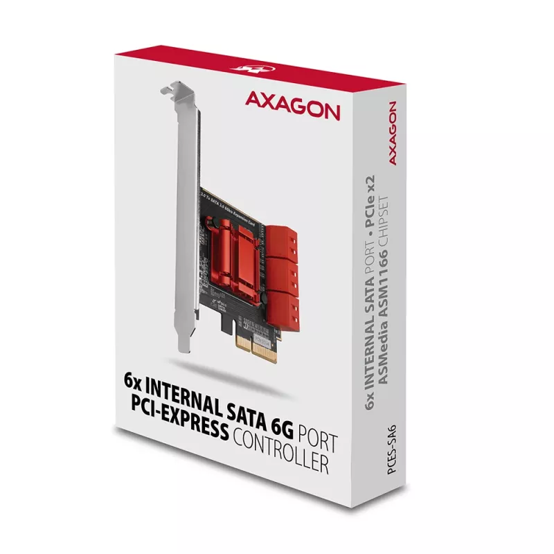 Interface Card AXAGON PCES-SA6 — PCIe to SATA (ASM1166), 6 Gbit/s, full-height/low-profile, internal