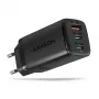 Axagon ACU-DPQ65 GaN-Wandladegerät 65W, 3 Anschlüsse (USB-A + Dual-USB-C), PD3.0/QC4+/PPS/Apple