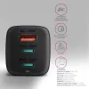 Axagon ACU-DPQ65 GaN-Wandladegerät 65W, 3 Anschlüsse (USB-A + Dual-USB-C), PD3.0/QC4+/PPS/Apple