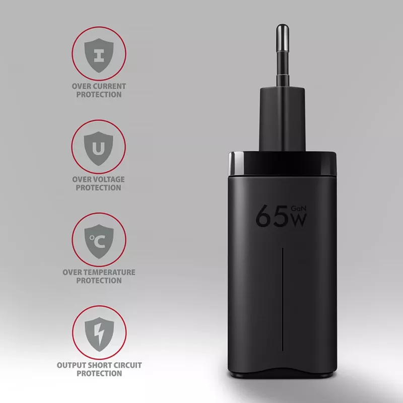 Axagon ACU-DPQ65 GaN-Wandladegerät 65W, 3 Anschlüsse (USB-A + Dual-USB-C), PD3.0/QC4+/PPS/Apple