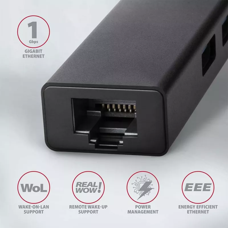 Axagon HMA-GL3A Multiport-Hub USB 3.0 Typ A Gbit-LAN 3x USB-A microSD Kabelgebunden USB 3.2 Gen 1 (3.1 Gen 1) Type-A Schwarz