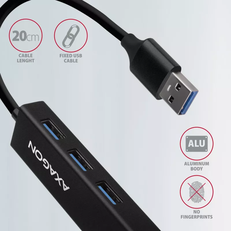 Axagon HMA-GL3A Multiport-Hub USB 3.0 Typ A Gbit-LAN 3x USB-A microSD Kabelgebunden USB 3.2 Gen 1 (3.1 Gen 1) Type-A Schwarz