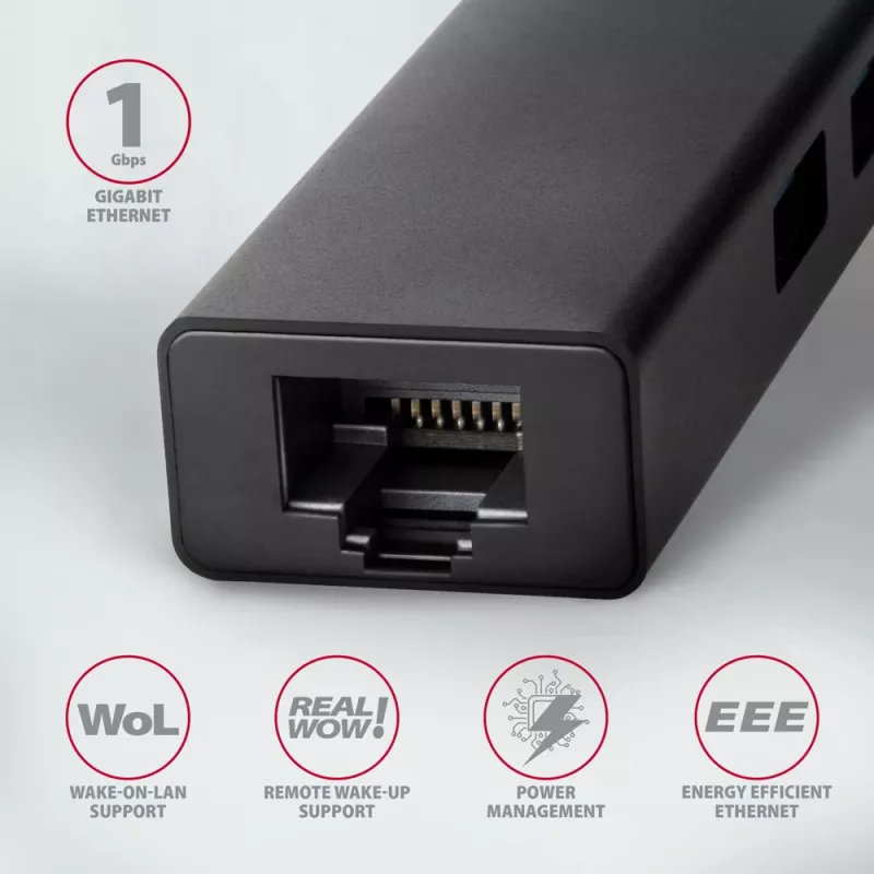 USB-C Hub Axagon HMC-GL3A 3x USB-A Gbit-LAN Schwarz