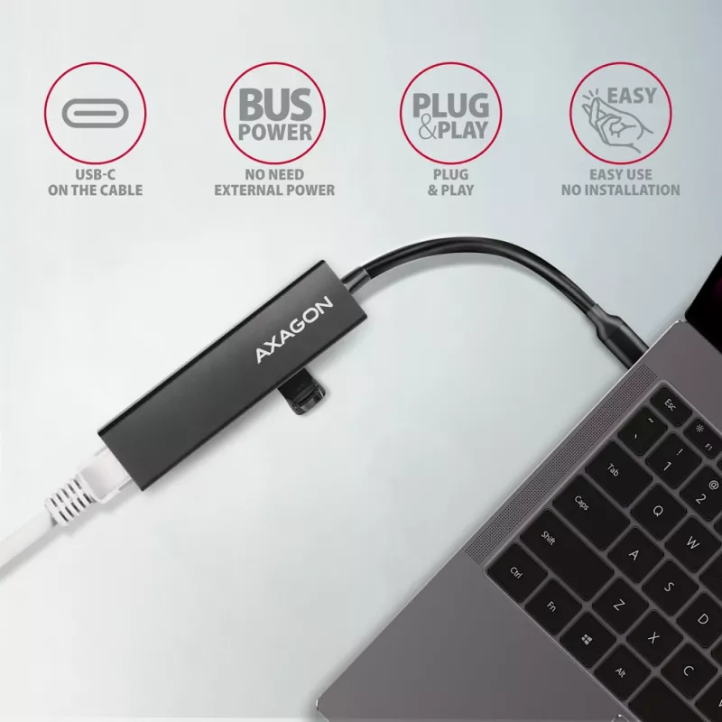 USB-C Hub Axagon HMC-GL3A 3x USB-A Gbit-LAN Schwarz