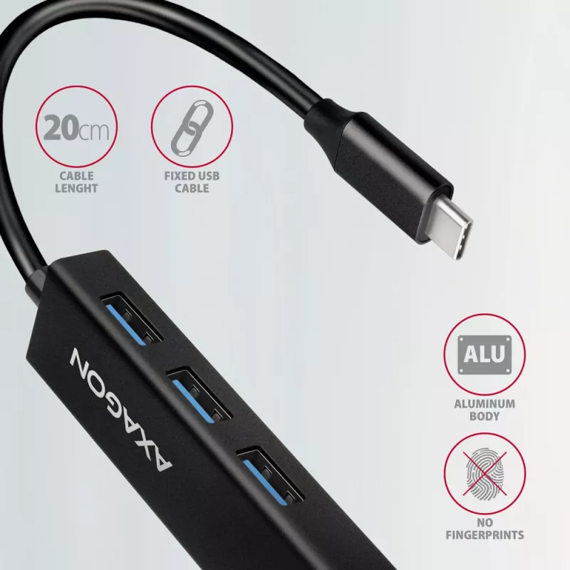 USB-C Hub Axagon HMC-GL3A 3x USB-A Gbit-LAN Schwarz