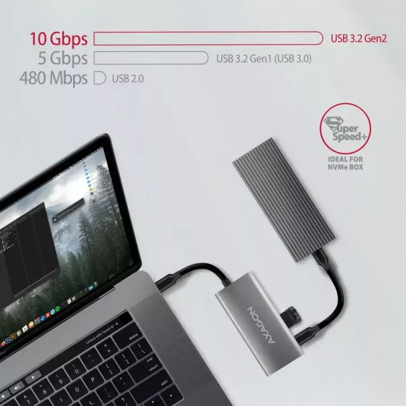 AXAGON HMC-4G2, USB-C 3.2 Gen 2 10 Gb/s Hub, Anschlüsse 2x USB-A + 2x USB-C, Kabel USB-C 13cm