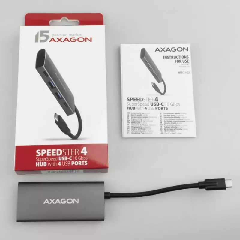 AXAGON HMC-4G2, USB-C 3.2 Gen 2 10 Gb/s Hub, Anschlüsse 2x USB-A + 2x USB-C, Kabel USB-C 13cm