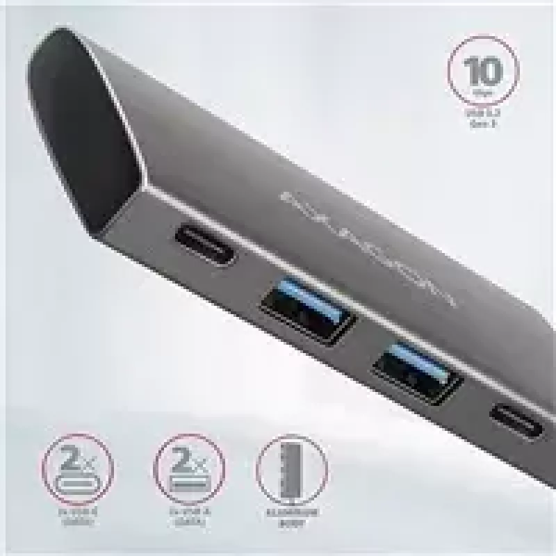 AXAGON HMC-4G2, USB-C 3.2 Gen 2 10 Gb/s Hub, Anschlüsse 2x USB-A + 2x USB-C, Kabel USB-C 13cm