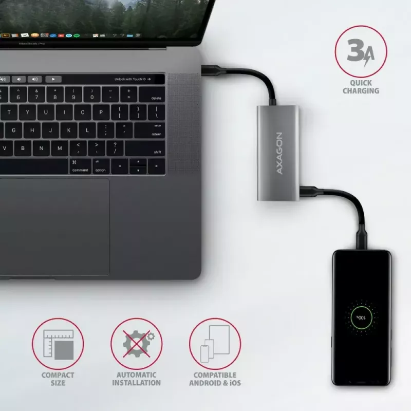 AXAGON HMC-4G2, USB-C 3.2 Gen 2 10 Gb/s Hub, Anschlüsse 2x USB-A + 2x USB-C, Kabel USB-C 13cm