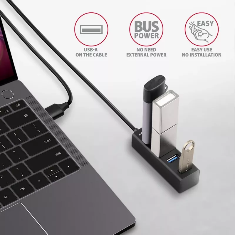Axagon HUE-M1AL 4x USB 3.2 Gen 1 MINI-Hub, Metall, 1,2 m USB-A-Kabel