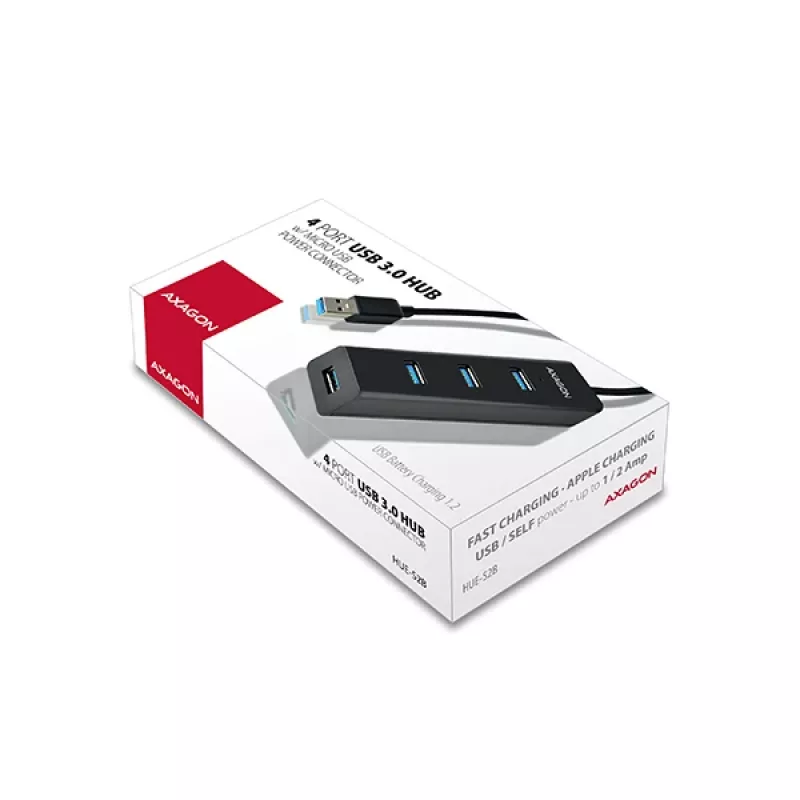 Axagon HUE-S2B 4x USB 3.0 CHARGING Hub, Stromversorgung über Micro-USB