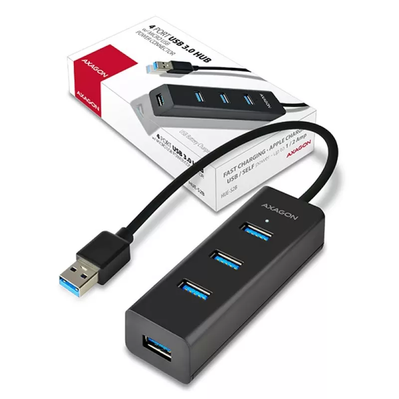 Axagon HUE-S2B 4x USB 3.0 CHARGING Hub, Stromversorgung über Micro-USB