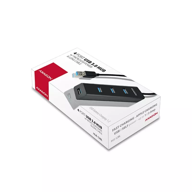 Axagon HUE-S2BL 4x USB 3.0 CHARGING Hub mit 1,2 m Kabel, Stromversorgung über Micro-USB