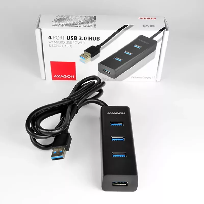 Axagon HUE-S2BL 4x USB 3.0 CHARGING Hub mit 1,2 m Kabel, Stromversorgung über Micro-USB