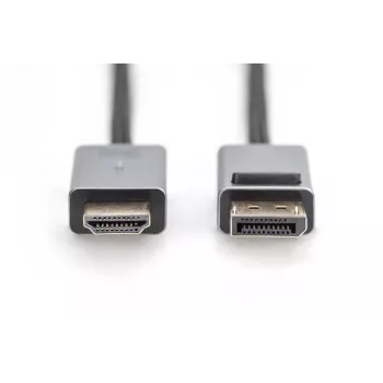 DIGITUS DP-auf-HDMI-Kabel mit LED 4K/30Hz, 3m, Aluminiumgehäuse, vergoldet, unterstützt 4K30Hz