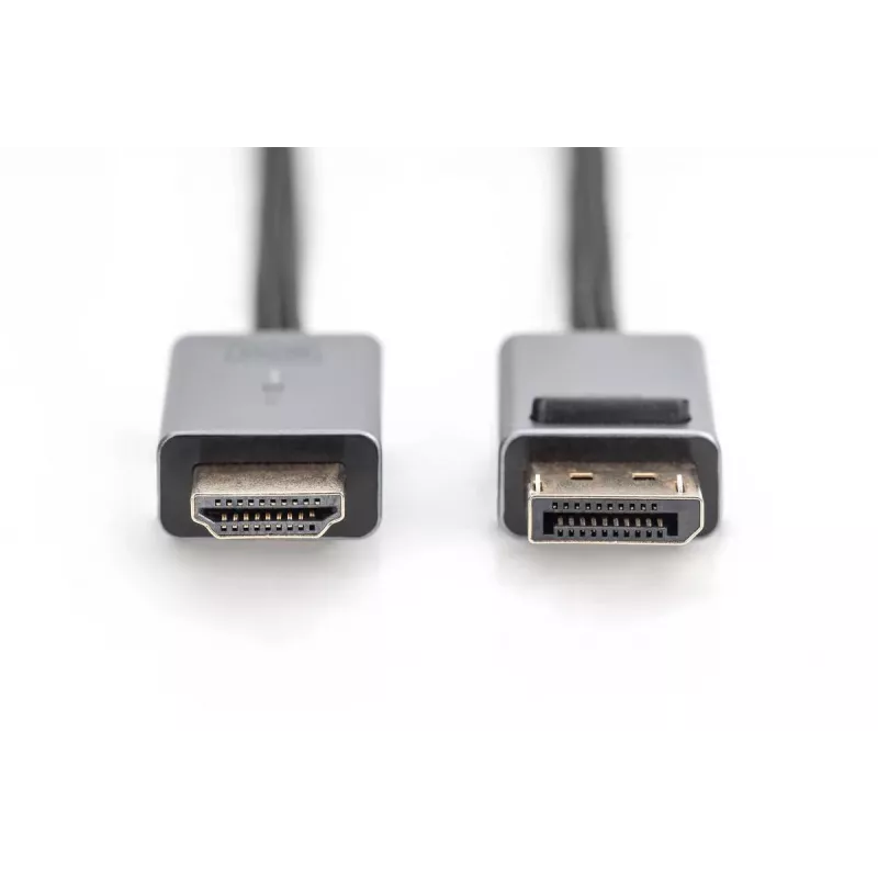 DIGITUS DP-auf-HDMI-Kabel mit LED 4K/30Hz, 3m, Aluminiumgehäuse, vergoldet, unterstützt 4K30Hz