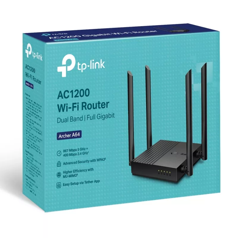 TP-Link ARCHER A64 Wireless-Router Gigabit Ethernet Dualband (2,4 GHz / 5 GHz) Schwarz
