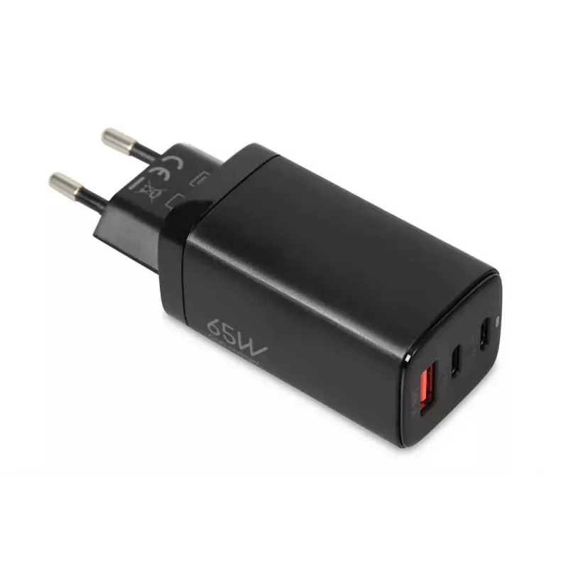 AC-Ladegerät für Mobilgeräte IBOX ILUC65B — 65 W, 3x USB (2x USB‑A Gen1, 1x USB‑C), schwarz, 100–240 V