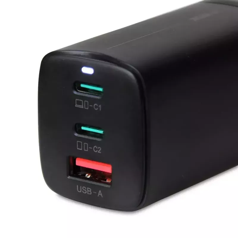 AC-Ladegerät für Mobilgeräte IBOX ILUC65B — 65 W, 3x USB (2x USB‑A Gen1, 1x USB‑C), schwarz, 100–240 V