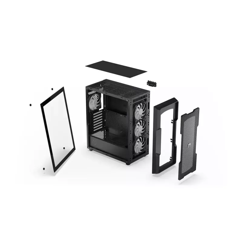 PC-Gehäuse ENDORFY Regnum 400 ARGB Tower Black — ATX, gehärtetes Glas, ARGB, 3x120mm vorne, 1x120mm hinten, unterstützt GPU 37 cm