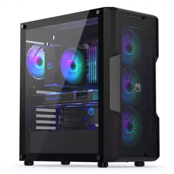PC-Gehäuse ENDORFY Regnum 400 ARGB Tower Black — ATX, gehärtetes Glas, ARGB, 3x120mm vorne, 1x120mm hinten, unterstützt GPU 37 cm
