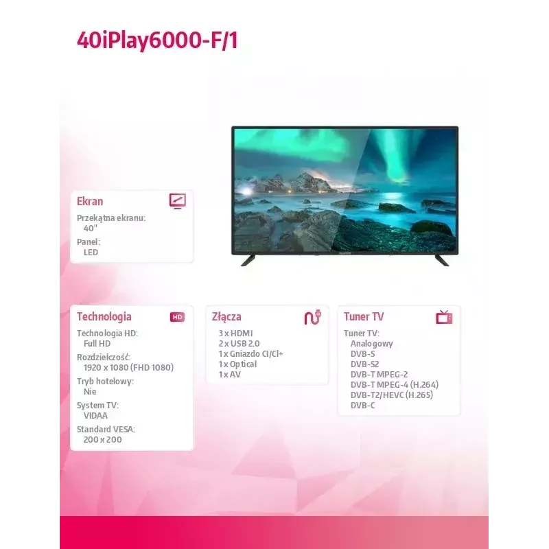 LED-Fernseher Allview 40iPlay6000-F/1 40 Zoll (101 cm) FHD, VIDAA, WLAN, HDMI, USB, Schwarz