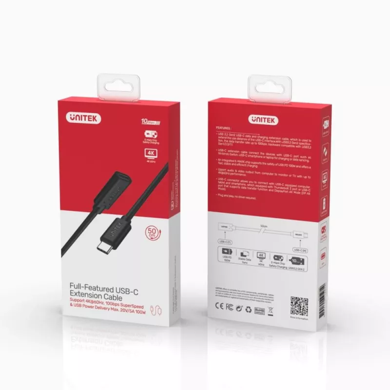 UNITEK USB-C-Kabel - USB 3.2 Gen 2 (3.1 Gen 2) - 0,5 m Schwarz