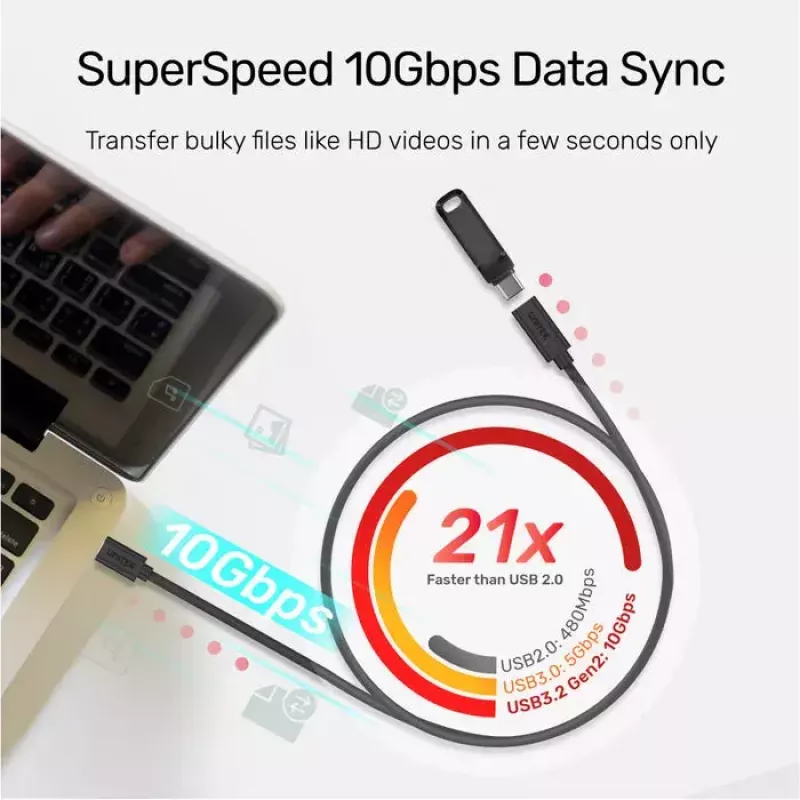 USB-C-auf-USB-C-Kabel Unitek C14086BK-1.5M — USB 3.2 Gen 2, 10 Gbit/s, 5 m, schwarz