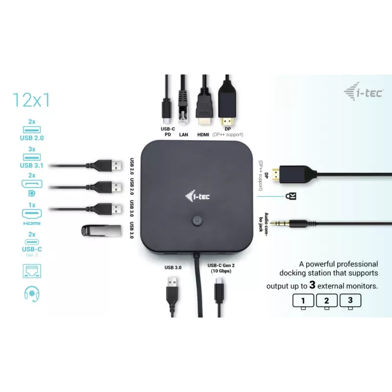 i-tec USB-C HDMI Dual DP Docking Station mit Power Delivery 100 W + Universal-Ladegerät 100 W