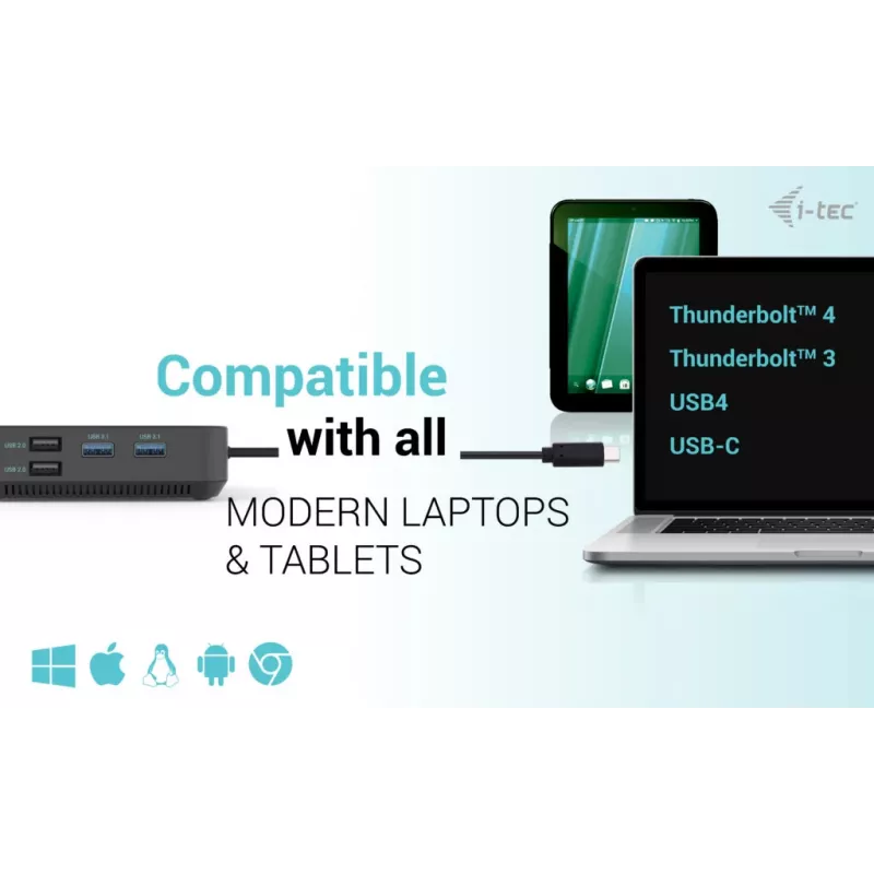 i-tec USB-C HDMI Dual DP Docking Station mit Power Delivery 100 W + Universal-Ladegerät 100 W