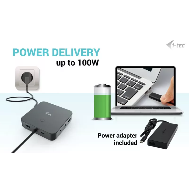 i-tec USB-C HDMI Dual DP Docking Station mit Power Delivery 100 W + Universal-Ladegerät 100 W
