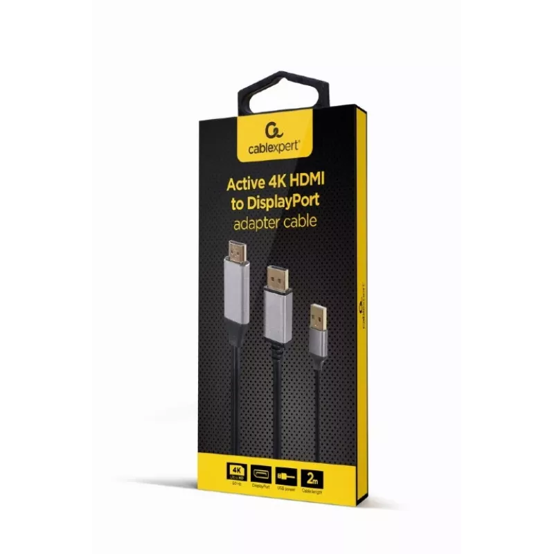 GEMBIRD Aktives 4K HDMI-Stecker auf DisplayPort-Stecker Adapterkabel, 2 m – Schwarz