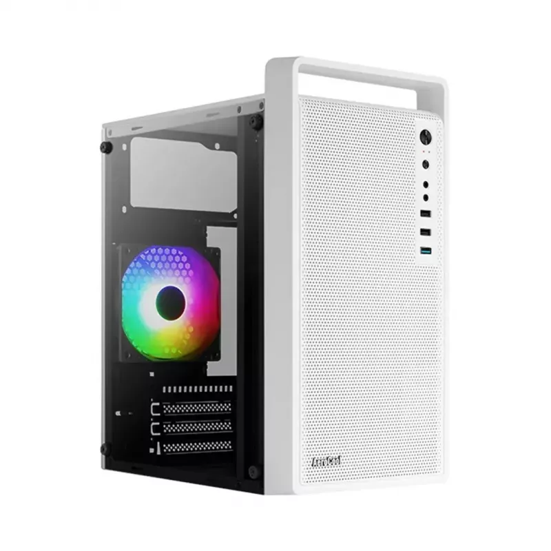 PC-Gehäuse AEROCOOL PGS CS-109-G-WT-v1 Mini Tower SPCC weiß — microATX, bis zu 26 cm GPU, FRGB, Mesh-Front
