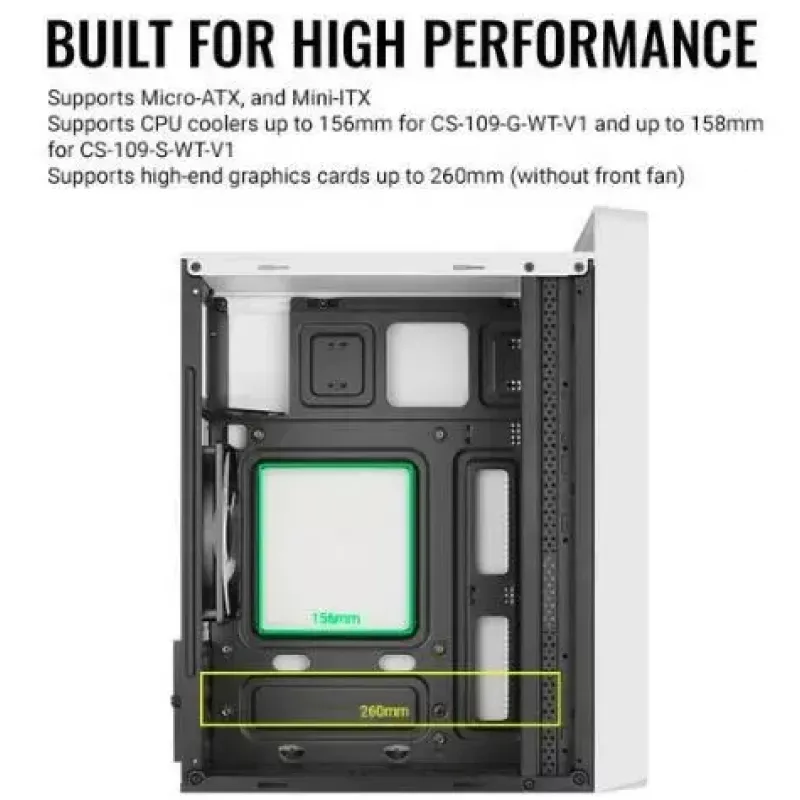 PC-Gehäuse AEROCOOL PGS CS-109-G-WT-v1 Mini Tower SPCC weiß — microATX, bis zu 26 cm GPU, FRGB, Mesh-Front