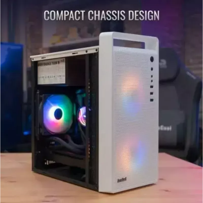 PC-Gehäuse AEROCOOL PGS CS-109-G-WT-v1 Mini Tower SPCC weiß — microATX, bis zu 26 cm GPU, FRGB, Mesh-Front