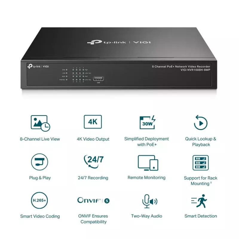 TP-Link VIGI 8-Kanal PoE+ Netzwerk-Videorekorder