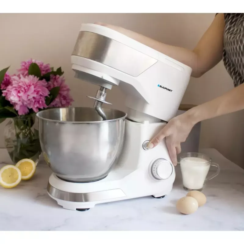 Standmixer BLAUPUNKT SMM501 — 5 l Edelstahlschüssel, 1000 W, kippbarer Kopf, Drehregler, weiß