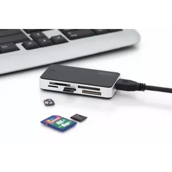 DIGITUS USB 3.0 Kartenleser, unterstützt MS/SD/SDHC/MiniSD/M2/CF/MD/SDXC-Karten, 1M USB-A-Anschlusskabel