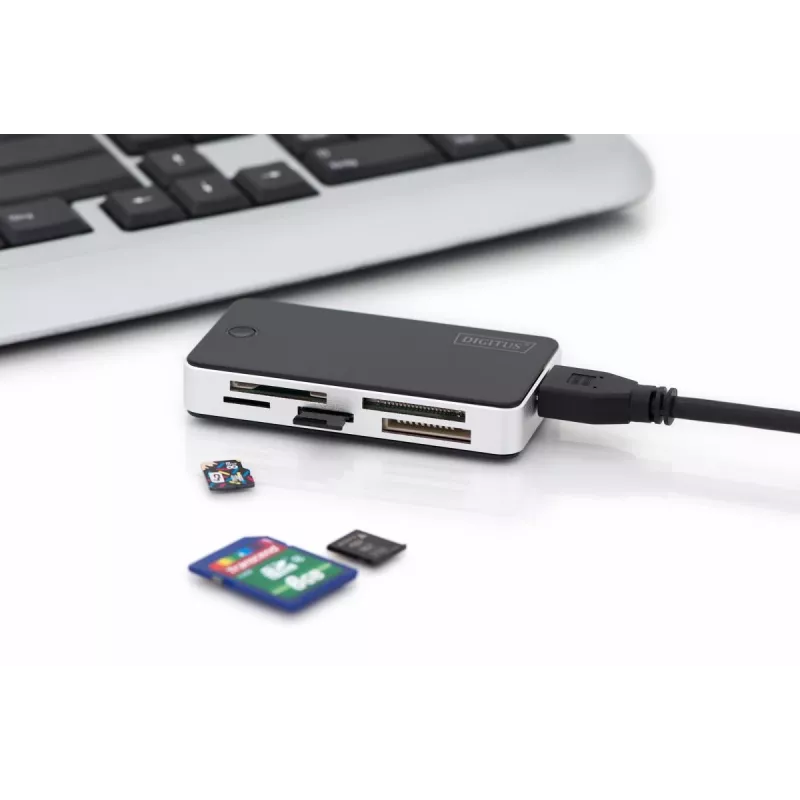 DIGITUS USB 3.0 Kartenleser, unterstützt MS/SD/SDHC/MiniSD/M2/CF/MD/SDXC-Karten, 1M USB-A-Anschlusskabel