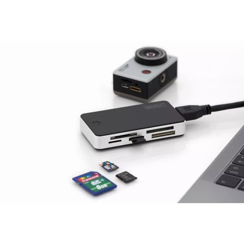 DIGITUS USB 3.0 Kartenleser, unterstützt MS/SD/SDHC/MiniSD/M2/CF/MD/SDXC-Karten, 1M USB-A-Anschlusskabel