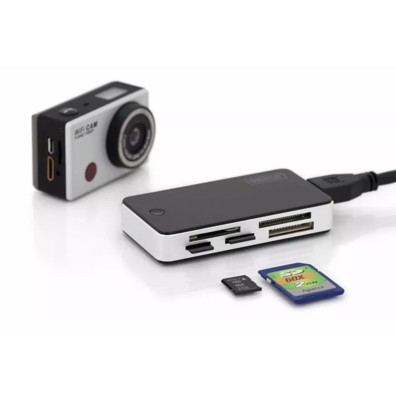 DIGITUS USB 3.0 Kartenleser, unterstützt MS/SD/SDHC/MiniSD/M2/CF/MD/SDXC-Karten, 1M USB-A-Anschlusskabel