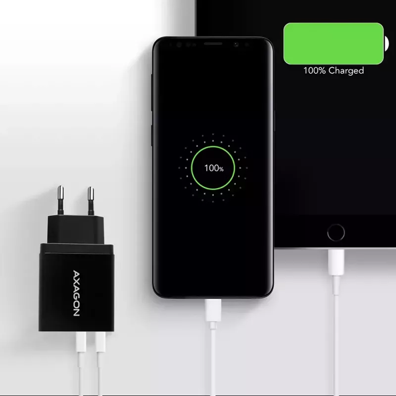 Axagon ACU-QS24 QUICK and SMART Wandladegerät, 2x USB-Anschluss QC3.0/AFC/FCP + 5V-1,2A, 24W