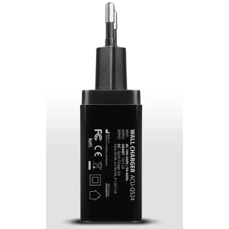 Axagon ACU-QS24 QUICK and SMART Wandladegerät, 2x USB-Anschluss QC3.0/AFC/FCP + 5V-1,2A, 24W